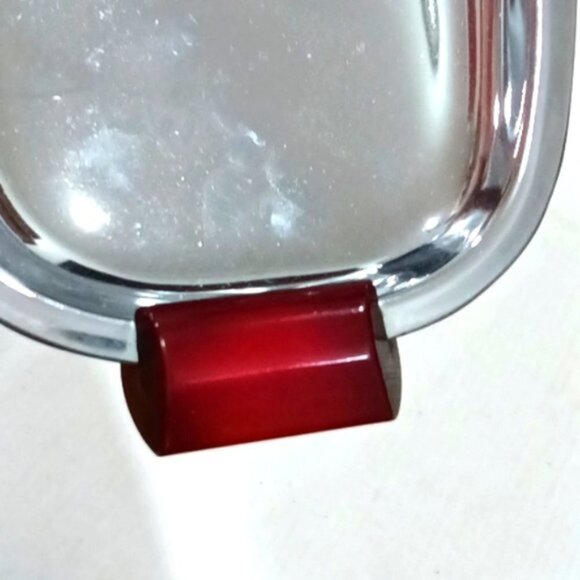 Vintage Gourmates by Glo Hill Canada Chrome Tray w/ Red Bakelite Handles‎ & Feet - Picture 6 of 6